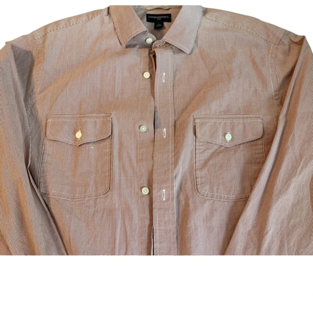 Banana Republic Gingham Button Down Shirt Orange White Large‎ Pocket Workwear
